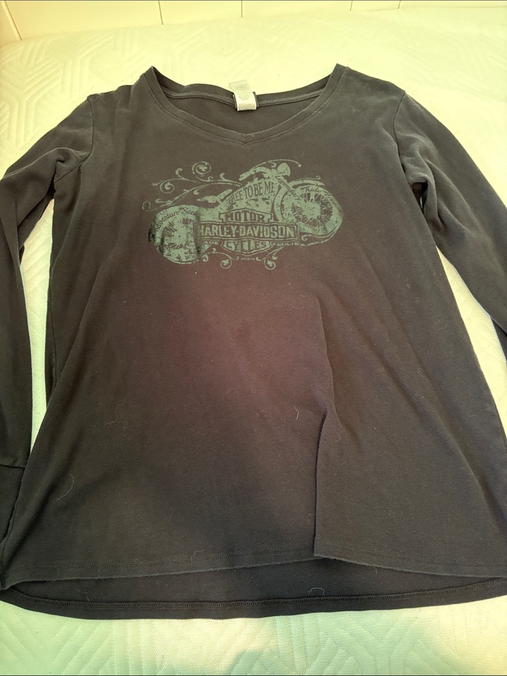 Harley-Davidson Black Long Sleeve V-Neck Top with Black Graphic
